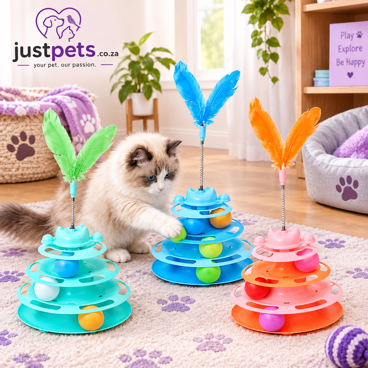 JustPets™ PurrPlay 3-Tier Cat Tower